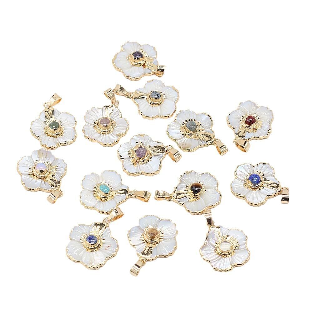8752 5pcs Natural Shell Flower Pendant Five-petal Flower Fan Shaped Shell